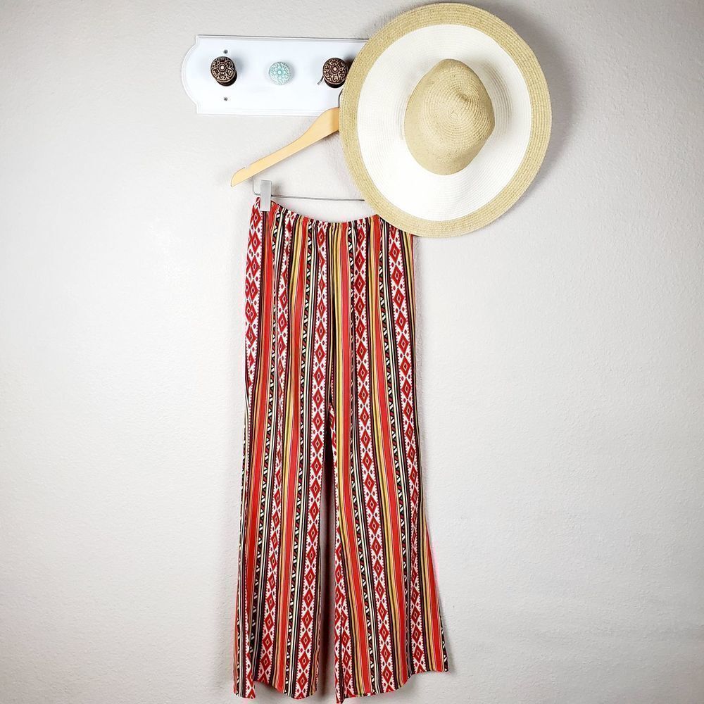 Stella Laguna Beach Boho Flare Sunset Orange Pants  Y2K Indie Aesthetic Sz S